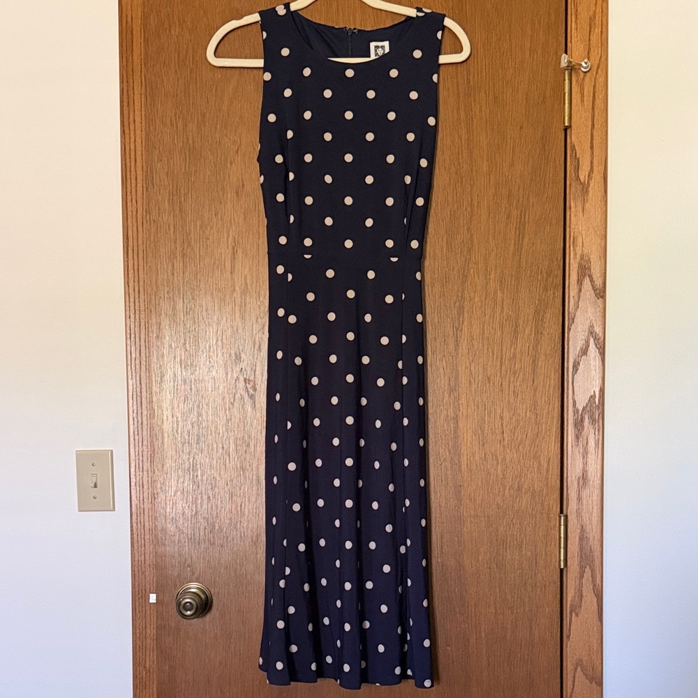 Anne Klein Navy Maxi Dress with Cream Polka Dots